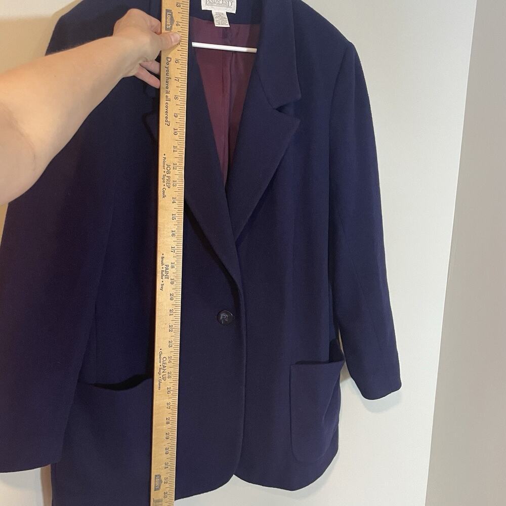 VTG Lands End Cashmere Wool Fleece Blazer Jacket Sz 14 Womens Blue One Button - Picture 4 of 8